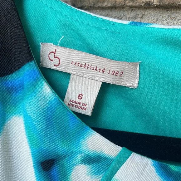 cb established 1962 turquoise and black floral print dress size 6 - Picture 2 of 4